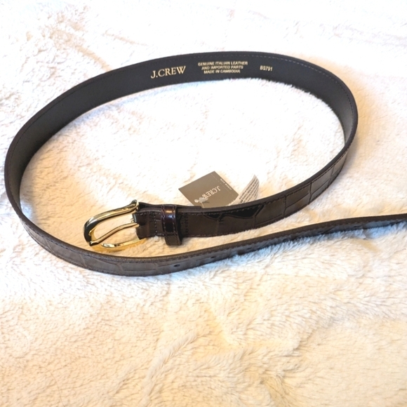 J.CREW Espresso Classic belt in croc-embossed leather NEW Size M - Picture 1 of 15